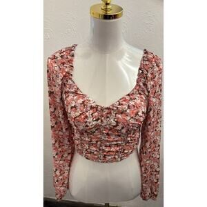 Madden NYC Junior's Ruched Corset Top Pink Floral Size Small Built In Bra
